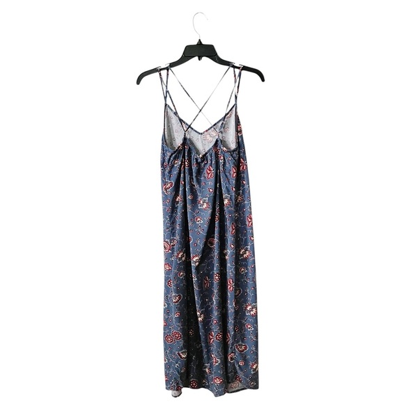 Gap Day Midi Dress Women's Size M Blue/Red Floral – Rayon, Sleeveless, V-Neck - Picture 3 of 12